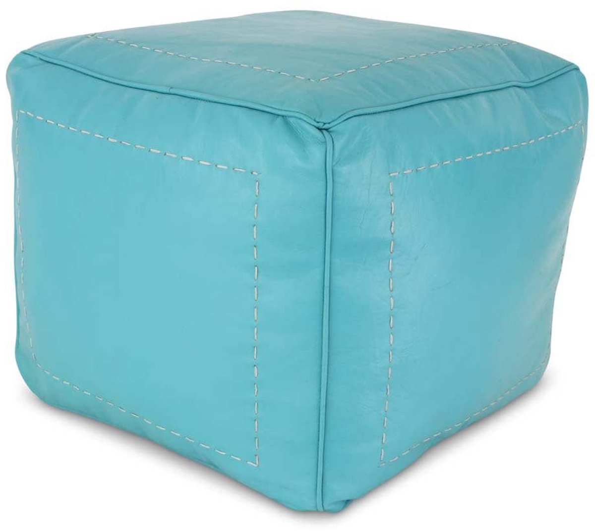 Safaary - Marokkaanse Poef Leer Turquoise Vierkant XL