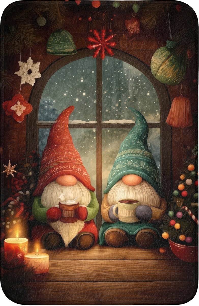 WC mat 40x60 cm - Antislip - Gnooms - Kerst - Raam - Kleurrijk - Toiletmat - Vloermat - Do