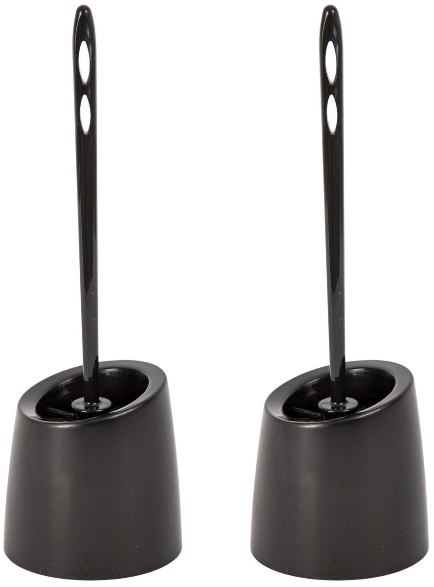Toyma Wc Borstel - 2x - met houder - zwart - kunststof - toiletborstel - 37 cm
