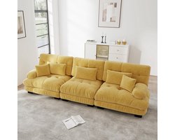 Komhtom Modulaire hoekbank met 3 zitplaatsen en diepe zitting, comfortabele en goed gevulde slaapbank van chenille voor de woonkamer, appartement, studio of kantoor, geel
