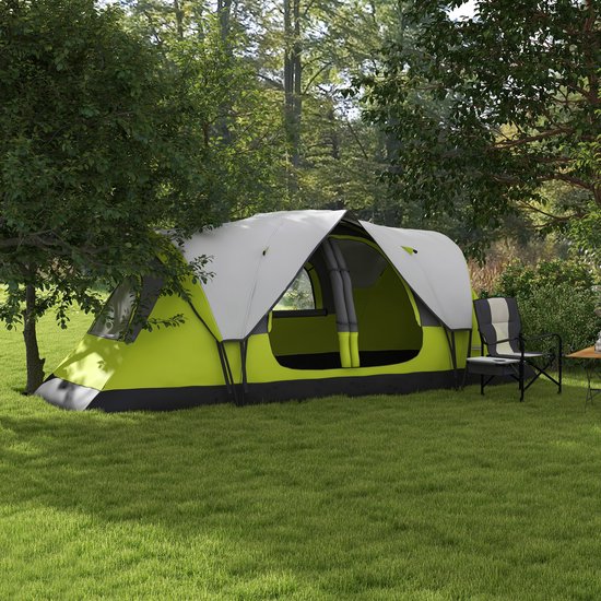 Campingtent 2 Kamers - 6-8 Persoons Gezinstent - Met Tussenscherm En Regenhoes - Voor Familie En Outdoor - Donkergroen — afbeelding 5