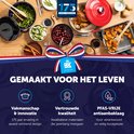 Feestelijke illustratie met diverse gerechten in pannen, schalen en met bestek. BK Holland 1851 logo centraal.