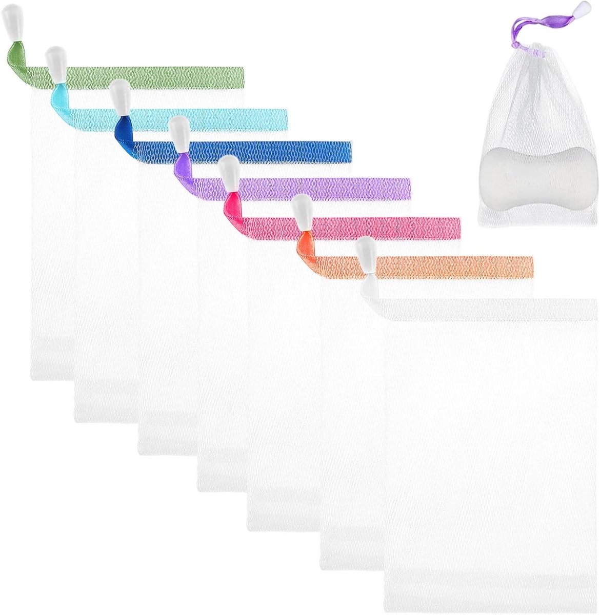 Zeepzakjes voor Bad en Lichaam - 7 Stuks Nylon Netweefsel, Ideaal voor Peeling en Gezichtsreiniging, Met Trekkoord