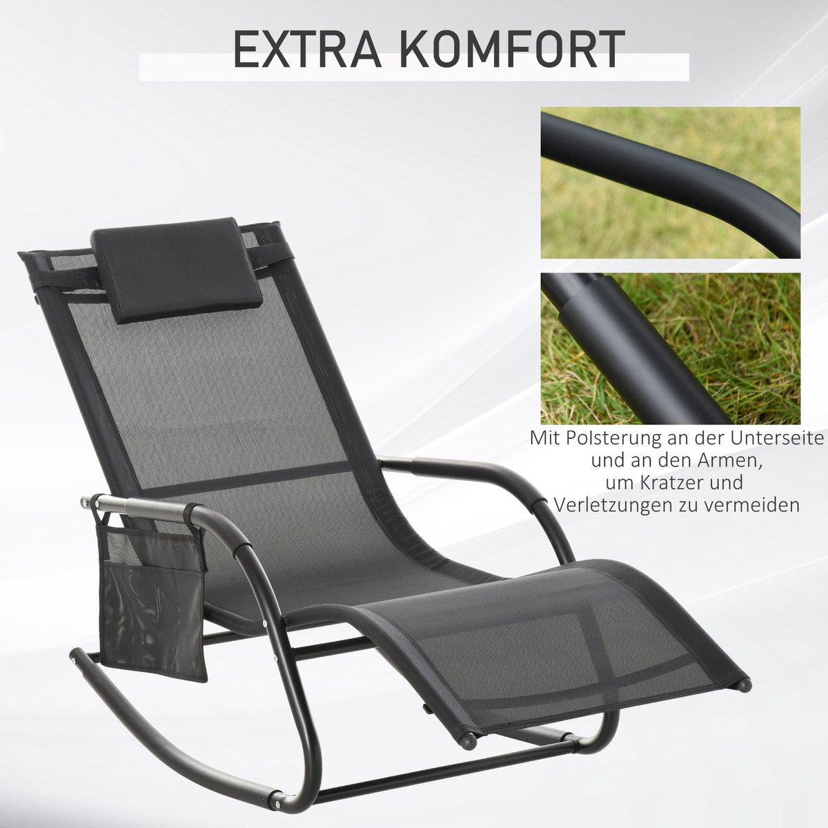 Outsunny Schommelstoel swingstoel tuinstoel schommelende ligstoel metaal mesh lichtgrijs 84A-160 thumbnail 4