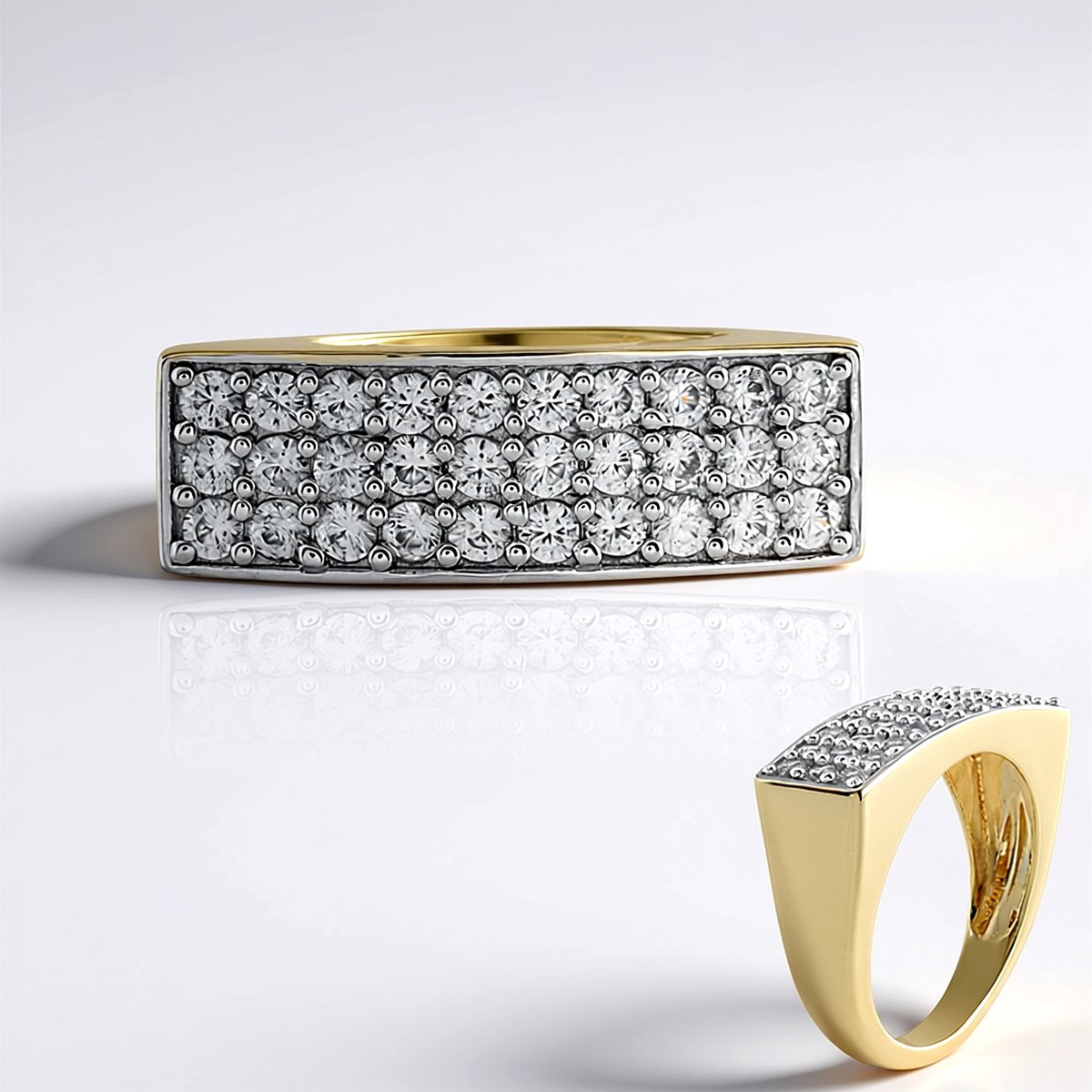Cavill - Elegante Zilveren Ring met 30 Ronde Cambodjaanse Zirkonen - 925 Sterling Zilver Verguld - 1,35 Ct Totaal - Comfortabele Dames Ring