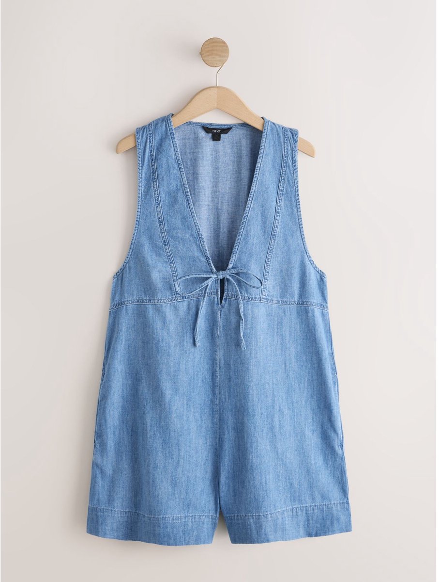 Next - Dames - Denim playsuit met V-hals en gekruiste bandjes - Blauw