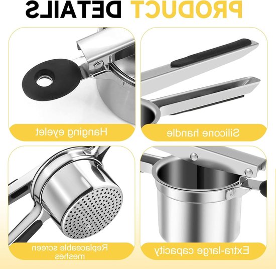 Multifunctionele Aardappelpers van RVS met 4 Verwisselbare Zeven - Ideaal voor Puree, Sap en Fruitpuree met Hoge Druk Design van Merkloos — afbeelding 2