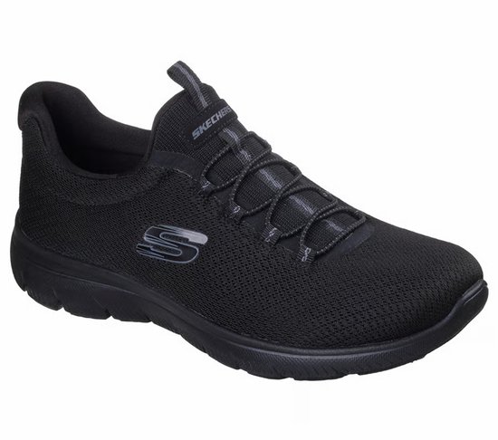 Zwarte Skechers sneaker met elastische veters en een ademend bovenwerk.