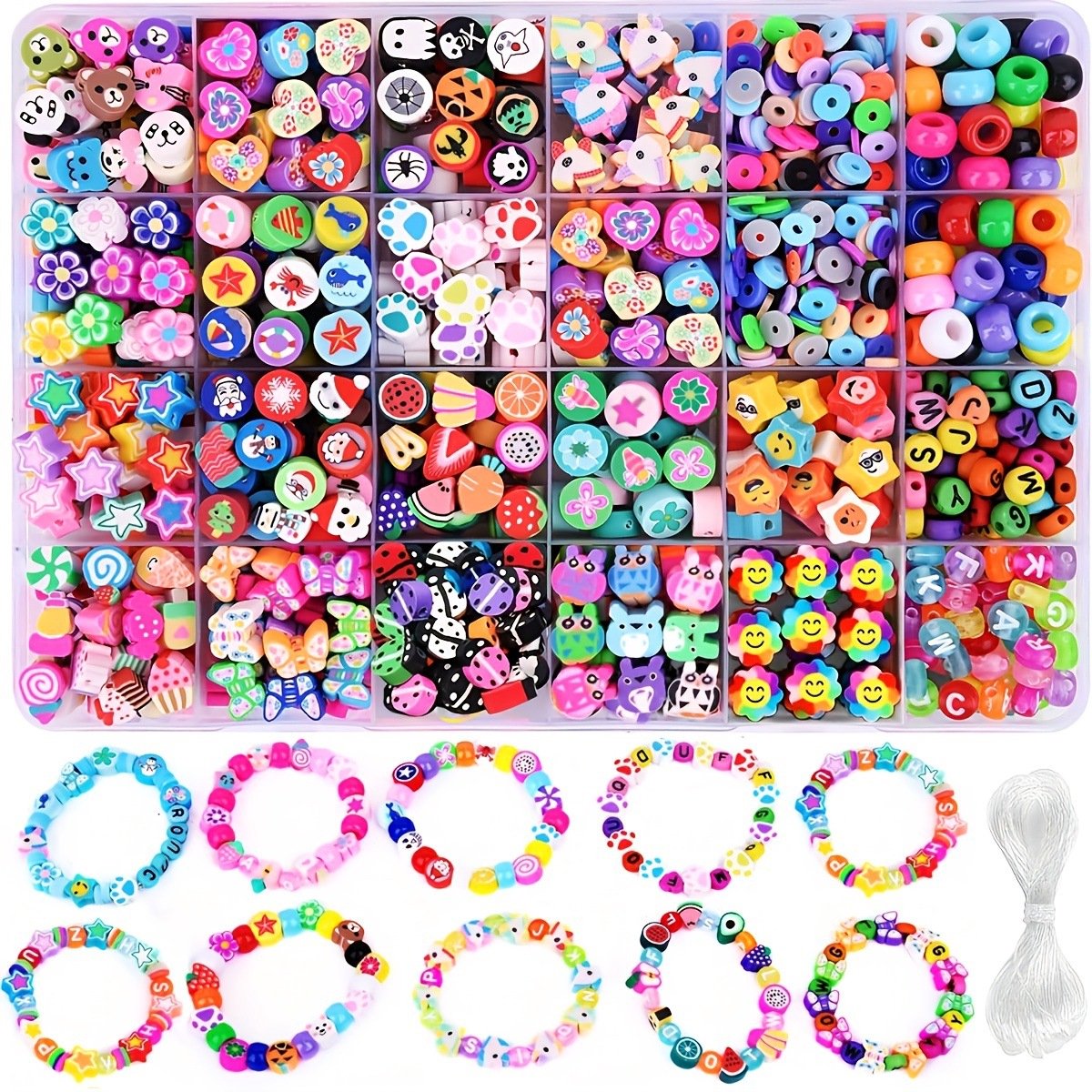 OLOEY Armbandenmaakset-24 leuke kralen in verschillende stijlen-fruit-bloemen-dieren-taart-vlinder-hartje-bedeltjes voor het maken van sieraden-kettingen en oorbellen-DIY-accessoires voor vrouwen en meisjes