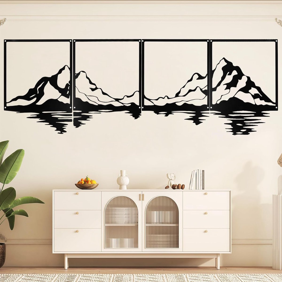 Metalen wanddecoratie set van 4 stuks, boho stijl, handafbeeldingen, esthetische wanddecoratie voor slaapkamer, 40 x 28 cm
