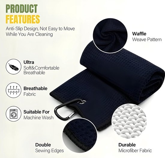 Golf Set Handdoek Pitchfork - Golf Accessoires - Baanonderhoud en Reiniging - 2-in-1 Divot Tool - Met Clip Karabijnhaak - Gestreept van GOLF — afbeelding 5