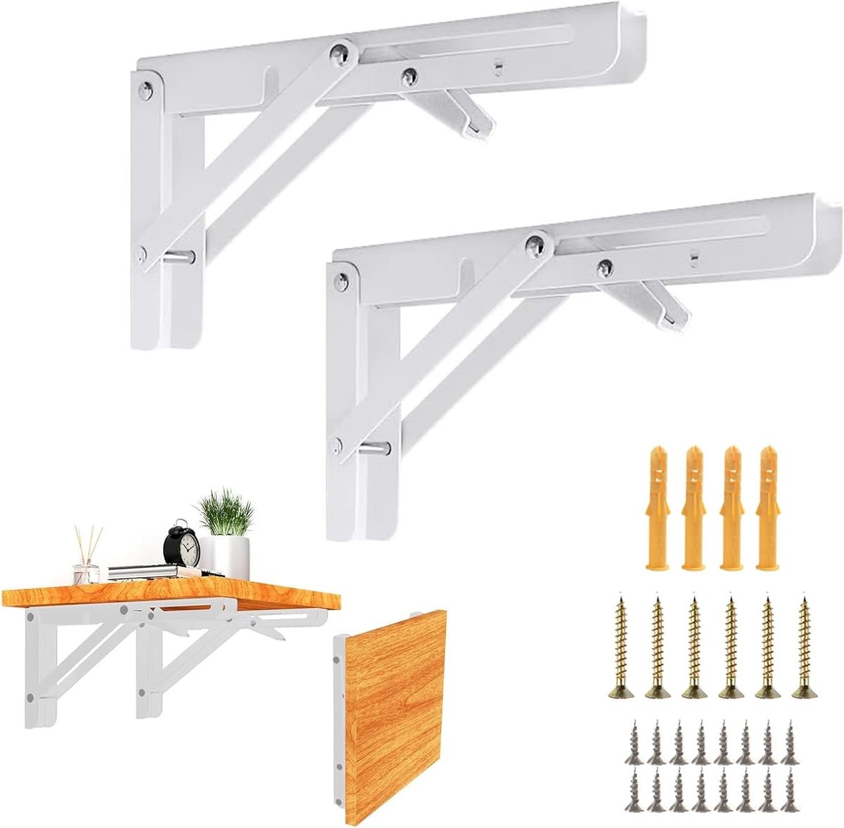 Vouwconsole 250 mm, 2 Stuks, Stevige Vouwscharnieren voor Tafelbladen en Hoeken, Ruimtebesparend voor Thuis en Keuken