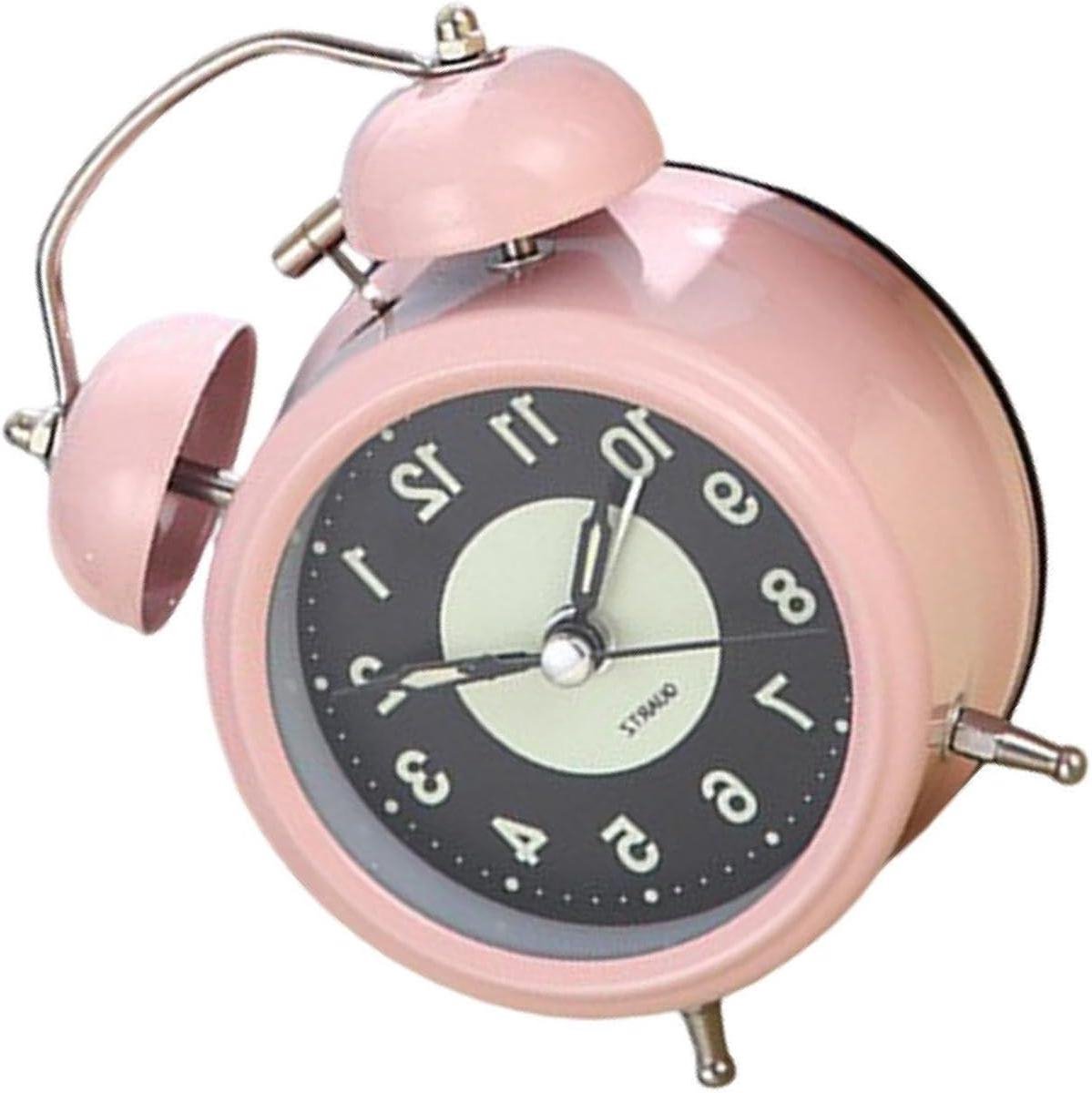 Compacte wekker - Dubbele bel klok - Wakker worden - Met nachtlampje - 9x6 cm - Zwart