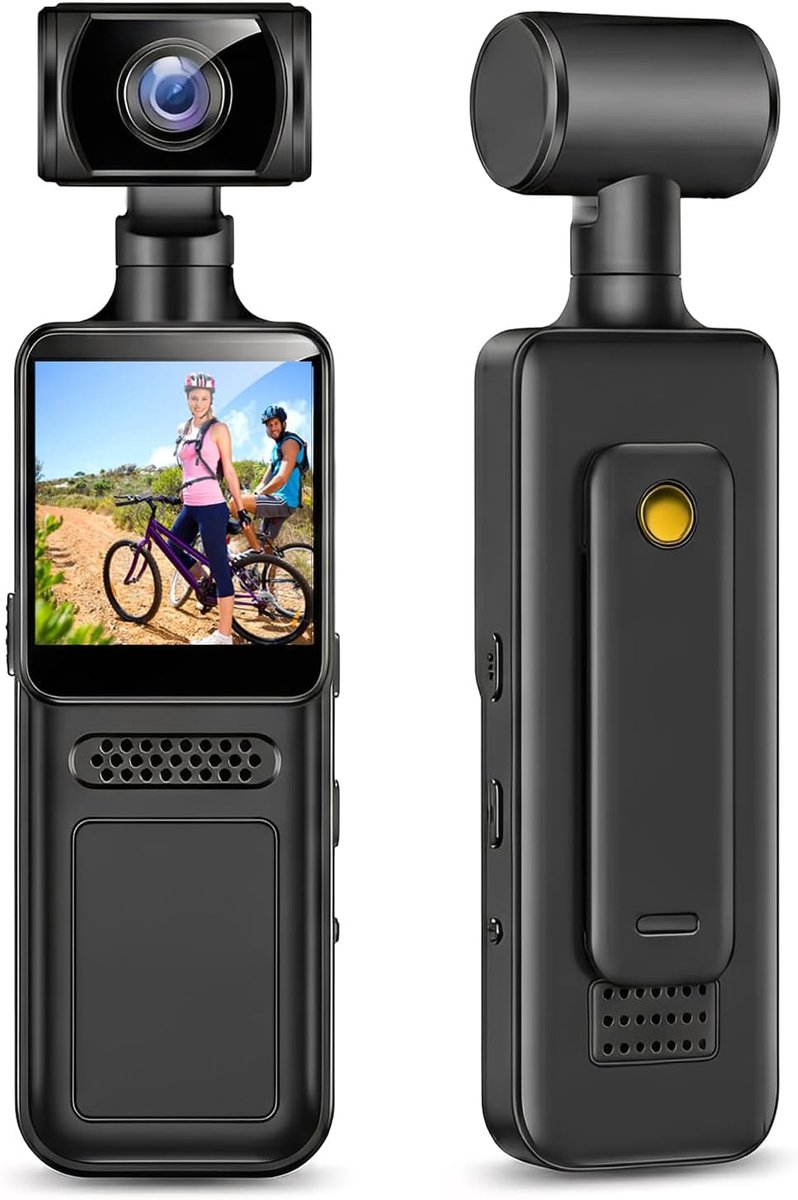 Mini Actiecamera - Draagbare Camcorder - Reisvlogs Filmen - 180° Roteerbare Lens - 4K HD - Zwart en Wit