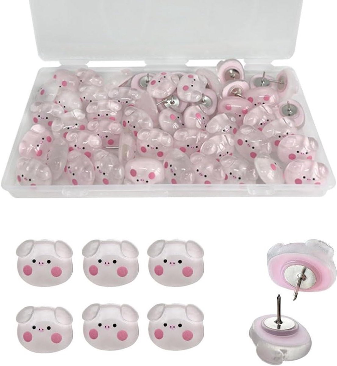 50pcs Pink Piglet Decorative Thumbtack Cute Thumbtack Resin Handmade Thumbtack Bulletin Board Soft Wooden Board Picture Wall Home Office Decoration