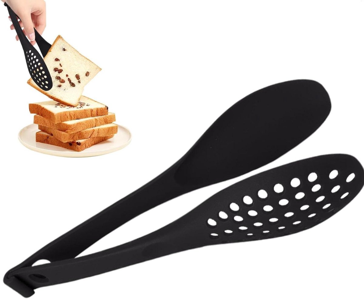 Keukentang - Voedsel tang - Veelzijdig koken - Afneembare spatel - 29 cm - Zwart