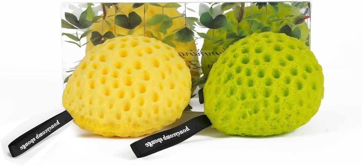 Badspons Set - Luxe Sponzen - Verfrissend Douchen - Dubbele Kleuren - Set van 2 - Geel Groen