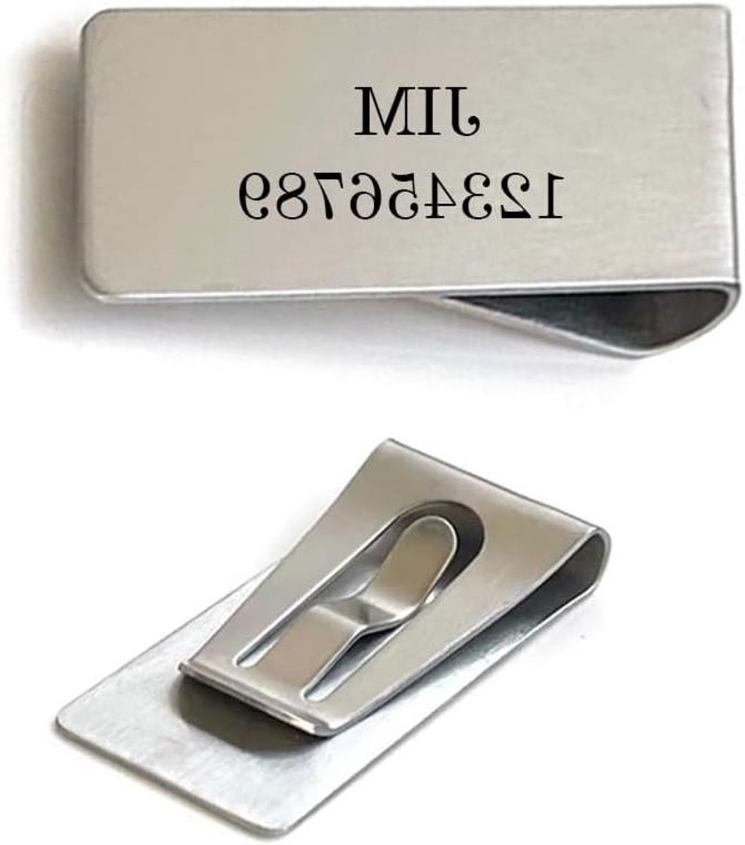 Gepersonaliseerde Geldclip - Bankbiljet Houder - Stijlvol Organiseren - Graveerbare Tekst - 53 x 26 mm - Zilver