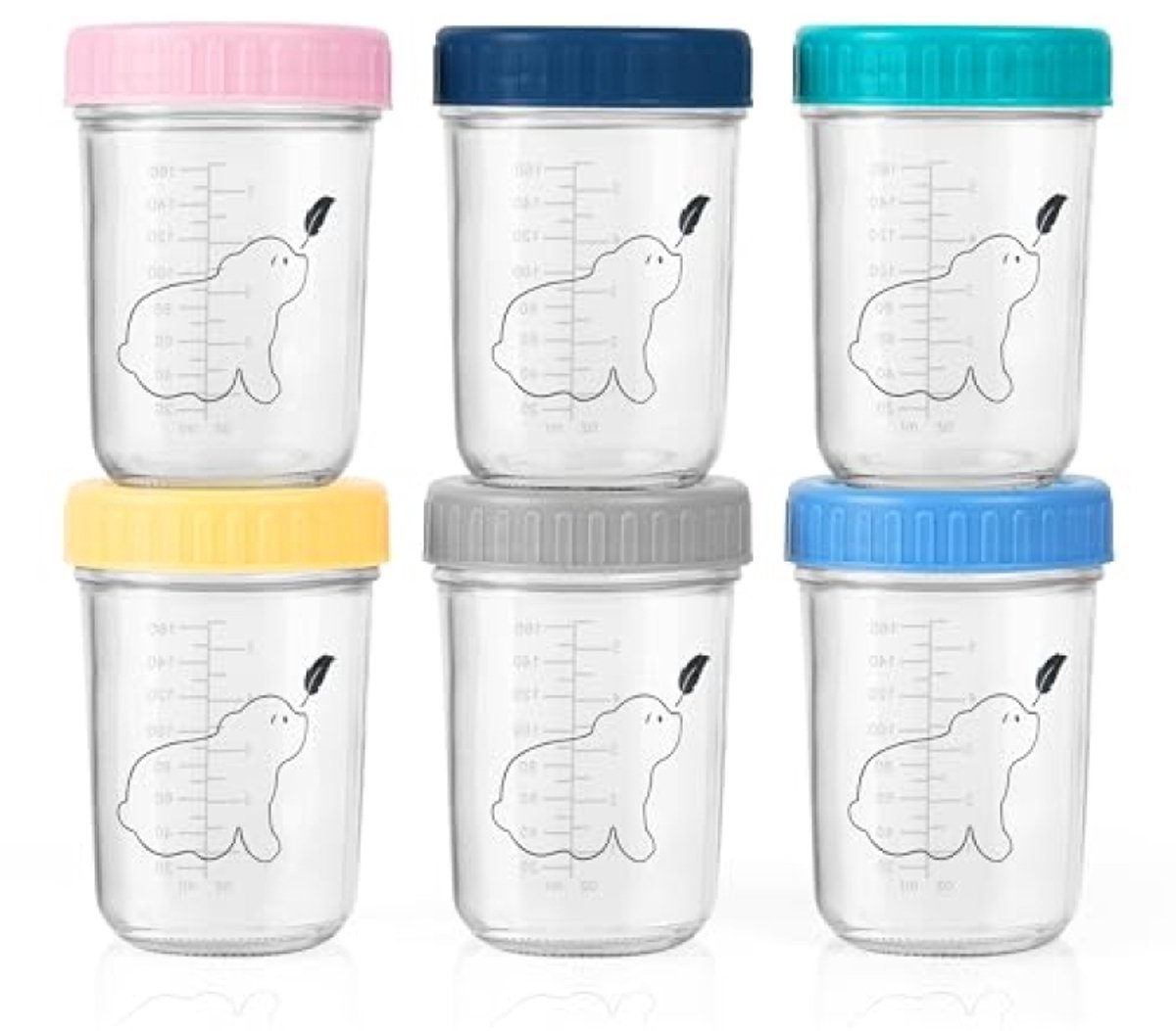 PromoHome Hand Wasbare Glazen Babyvoedsel Opslag Containers 240 ml (Set van 6) - Vaatwasser, Diepvries & Magnetron bestendig - BPA-vrij - Herbruikbare Potjes