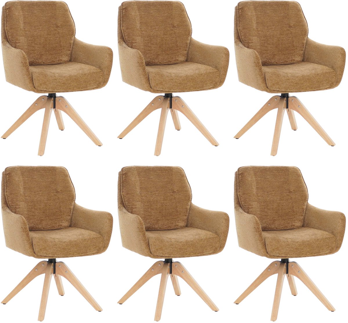 MCW Set van 6 eetkamerstoelen MCW-Q37, draaibare keukenstoel, stof (680 g/m²) chenille, hout MVG ~ mosterdgeel