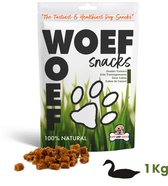 Woef Woef Snacks Hondensnacks Eenden Trainers 1.00 KG - Trainingssnacks Hondensnoepjes - Gedroogd vlees - Eend - Vanaf 2 maanden - Geen toevoegingen