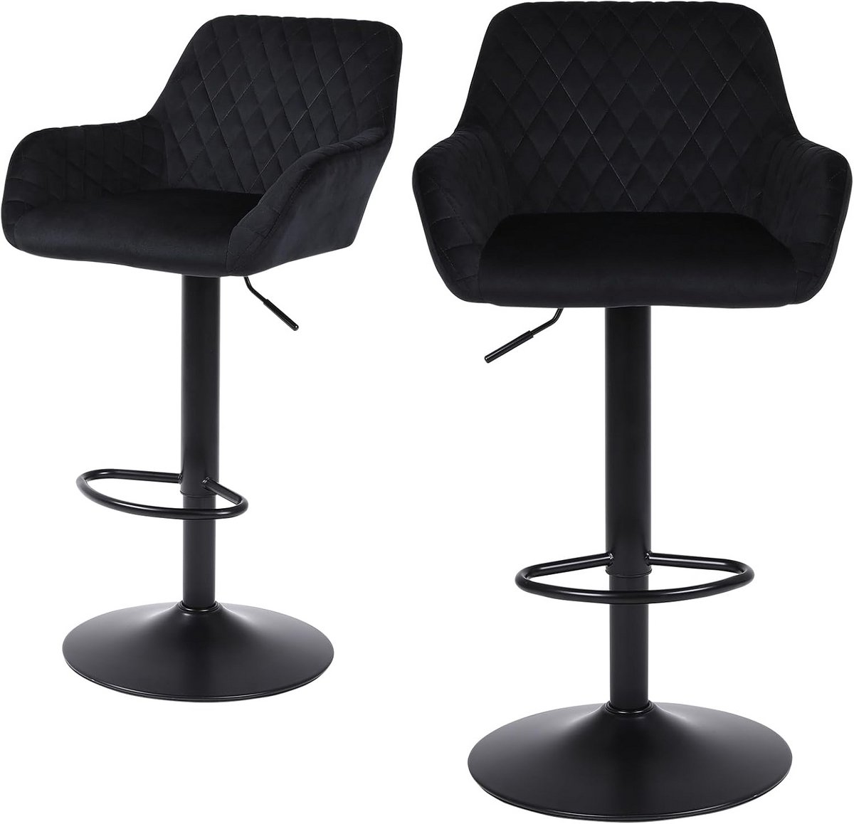 Barkruk Set - Draaibare Krukken - Aan Tafel Zitten - In Hoogte Verstelbaar - Set Van 2 - Zwart