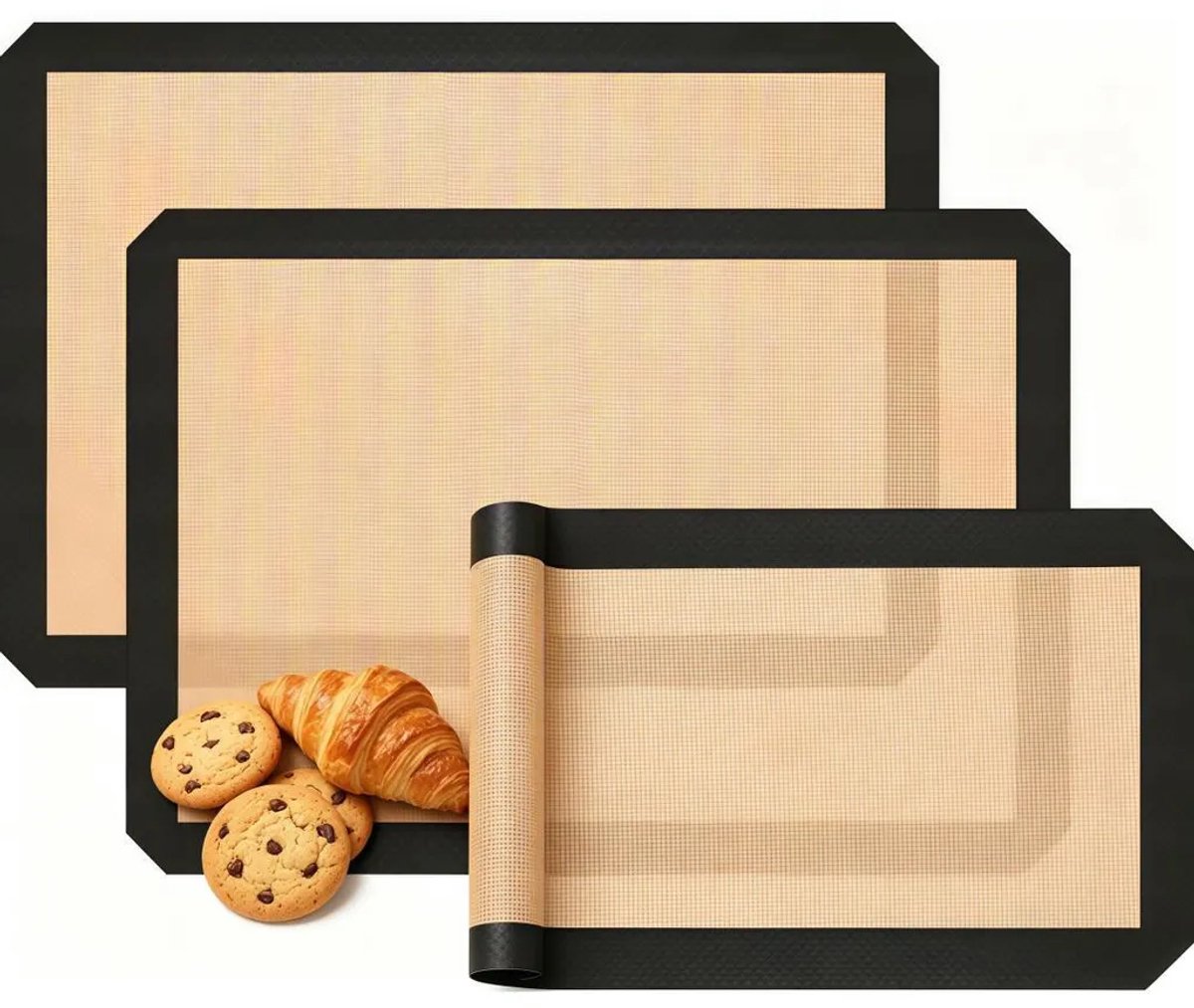 3-delige siliconen bakmattenset, herbruikbare bakplaat, siliconenmat, antiaanbaklaag, antislip kneedmat, hittebestendige bakmat.
