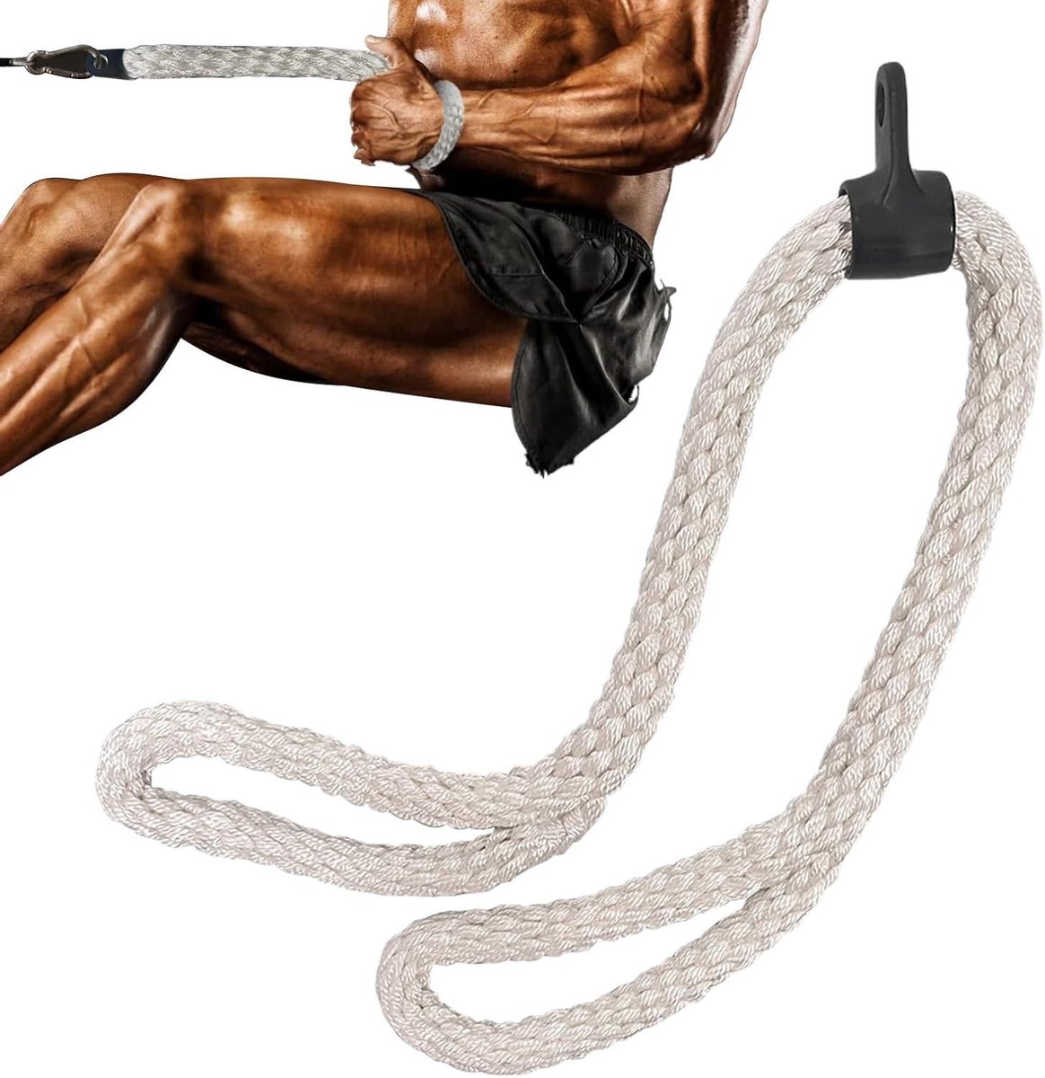Triceps Kabel Touw - Fitness Accessoire - Kracht Training - Verbeterde Grijpkracht - 100 cm Lengte - Zwart