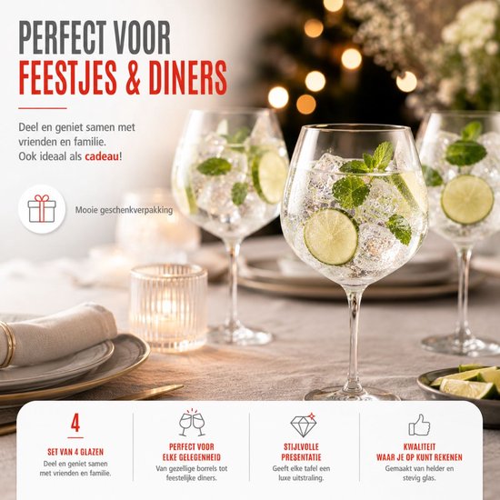 alpina Cocktailglazen 4 Stuks - Glazen voor Gin Tonic, Aperol Spritz en Cocktails - Gin & Tonic Glas 73 cl - Cocktailset - Glas