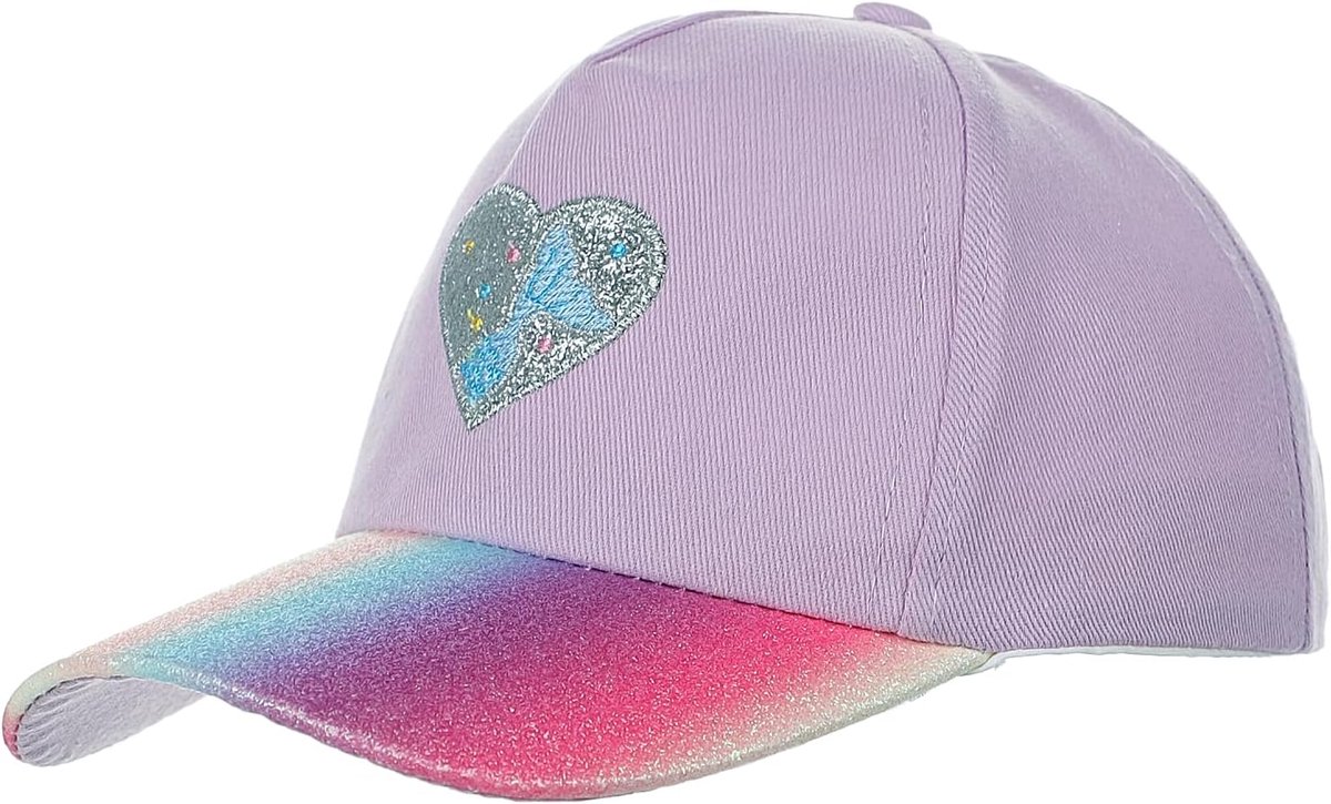 JeiibrZui Meisjes Basecap - Little Star Kinder Serie - 52-54 Cm - Verstelbare Zonnehoed Met Paardenstaartgat - Roze Glitter Hart