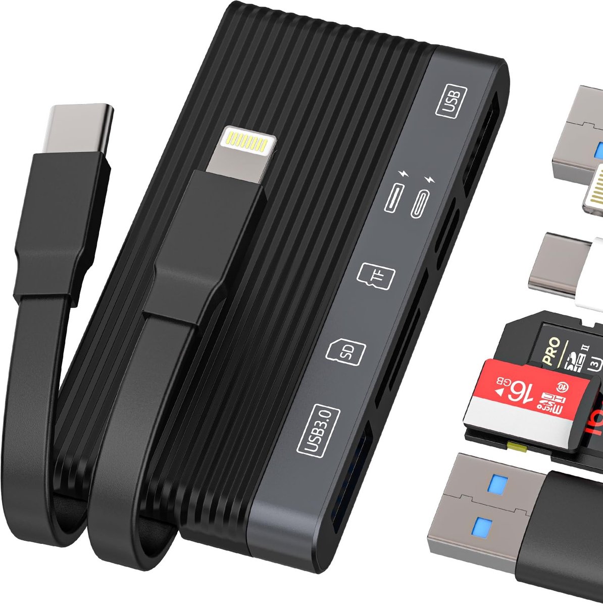 Dailygoods - USB C en Lightning Kaartlezer met Meerdere Poorten