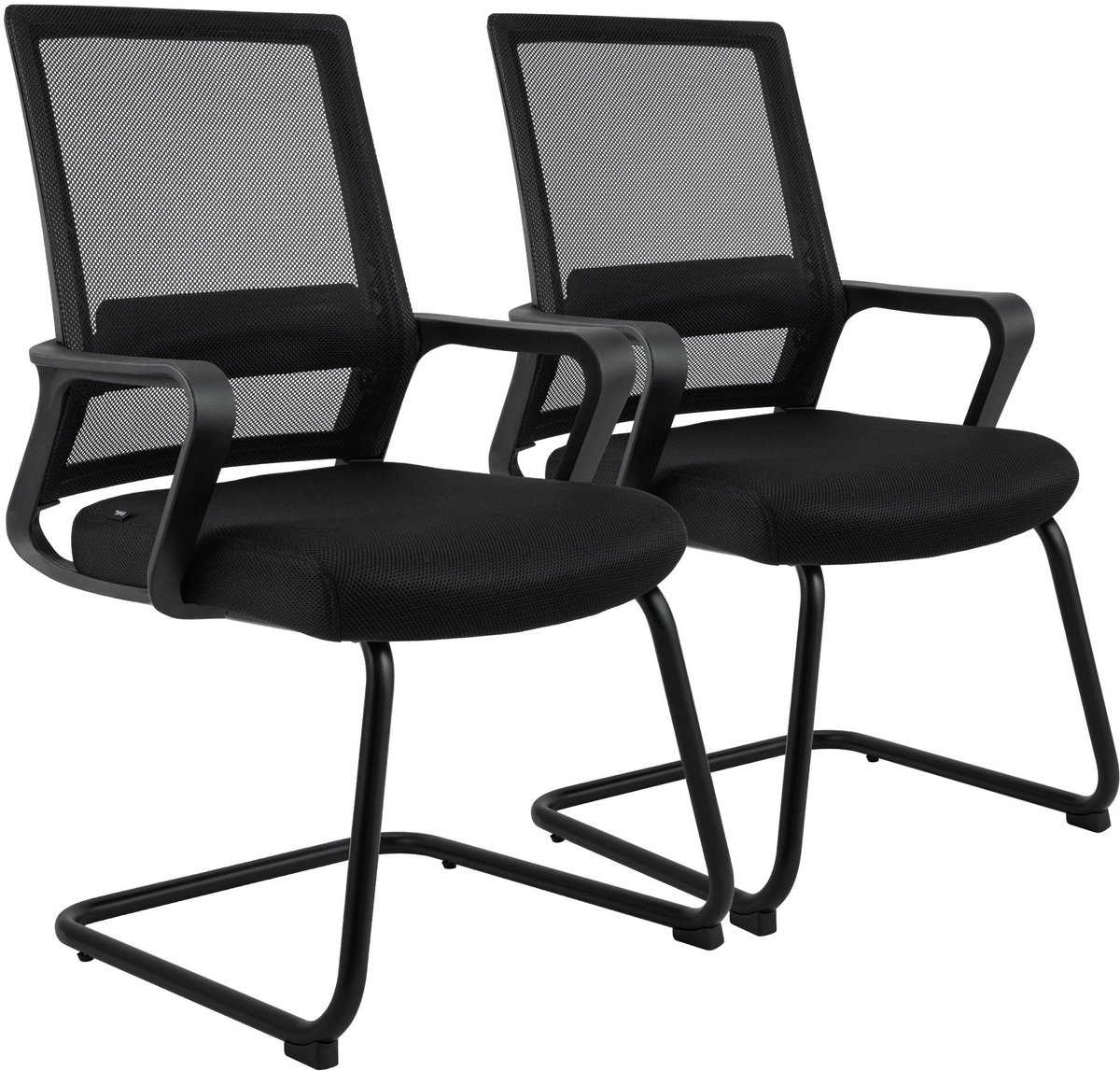 CLP Hanka Set van 2 Vergaderstoelen - met armleuningen - zonder wielen - bezoekersstoel - met stoffen bekleding en mesh rugleuning - Kunststof/zwart