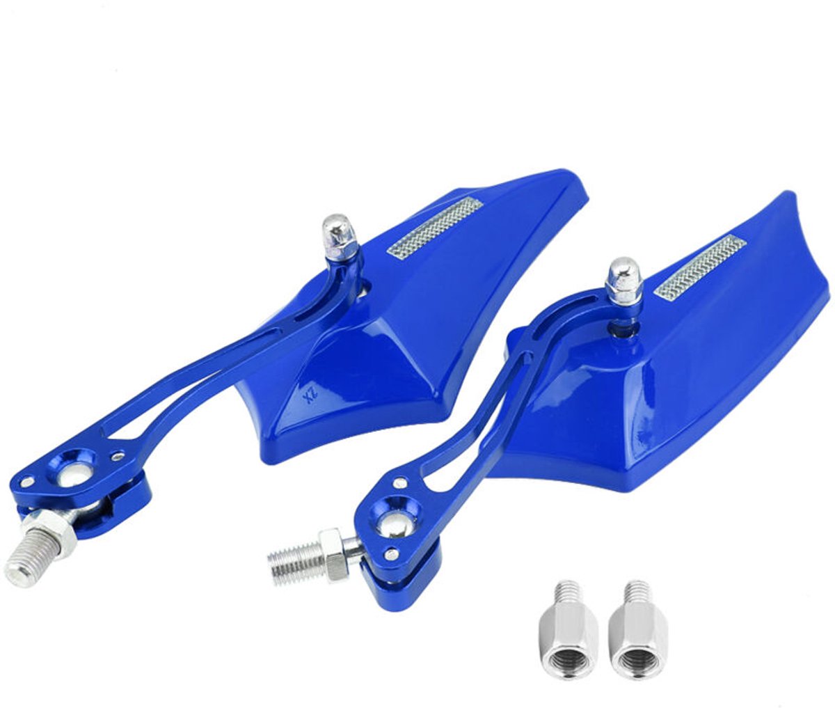 Een paar hoogwaardige aluminium zijspiegels, geschikt voor motorfietsen en scooters, met afmetingen van 10 mm x 8 mm, blauw.