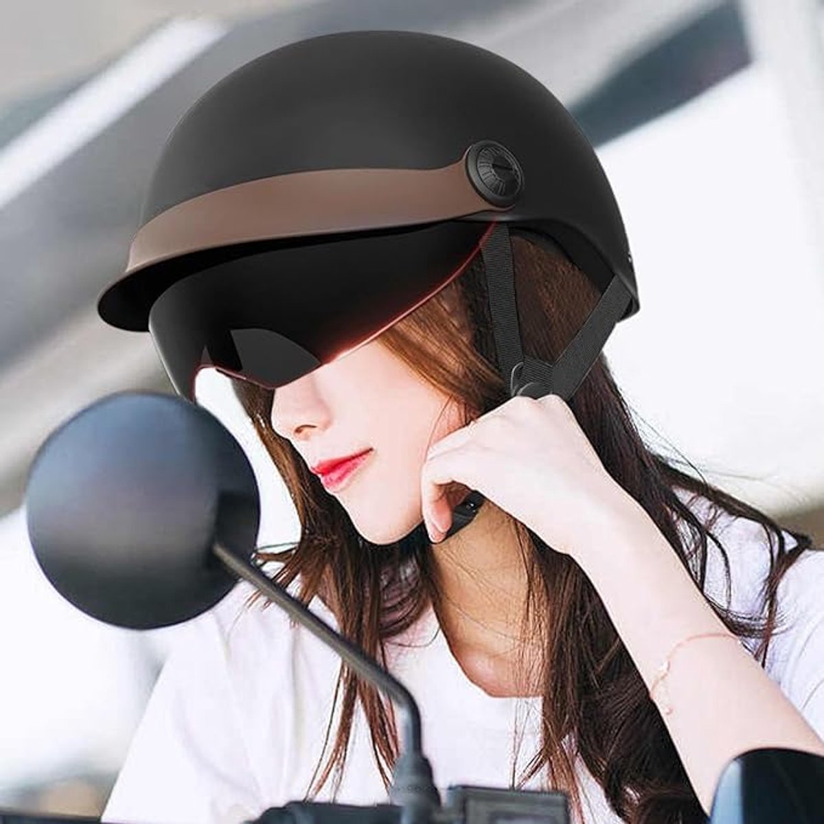 Jethelm met vizier, scooterhelm, bromfietshelm, ideaal voor motorfiets, scooter, bromfiets, modieuze helm, comfortabele motorhelm voor heren en dames, zwart (54-62cm) – foto 2