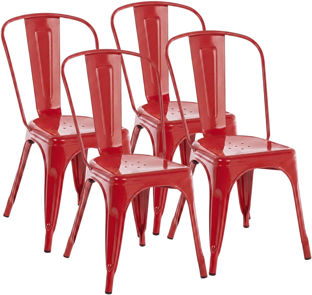 CLP Set van 4 Stapelstoelen Benedikt - Horecastoel met Rugleuning - Stapelbare Eetkamerstoel voor Keuken, Bistro en Café - Metaal - rood