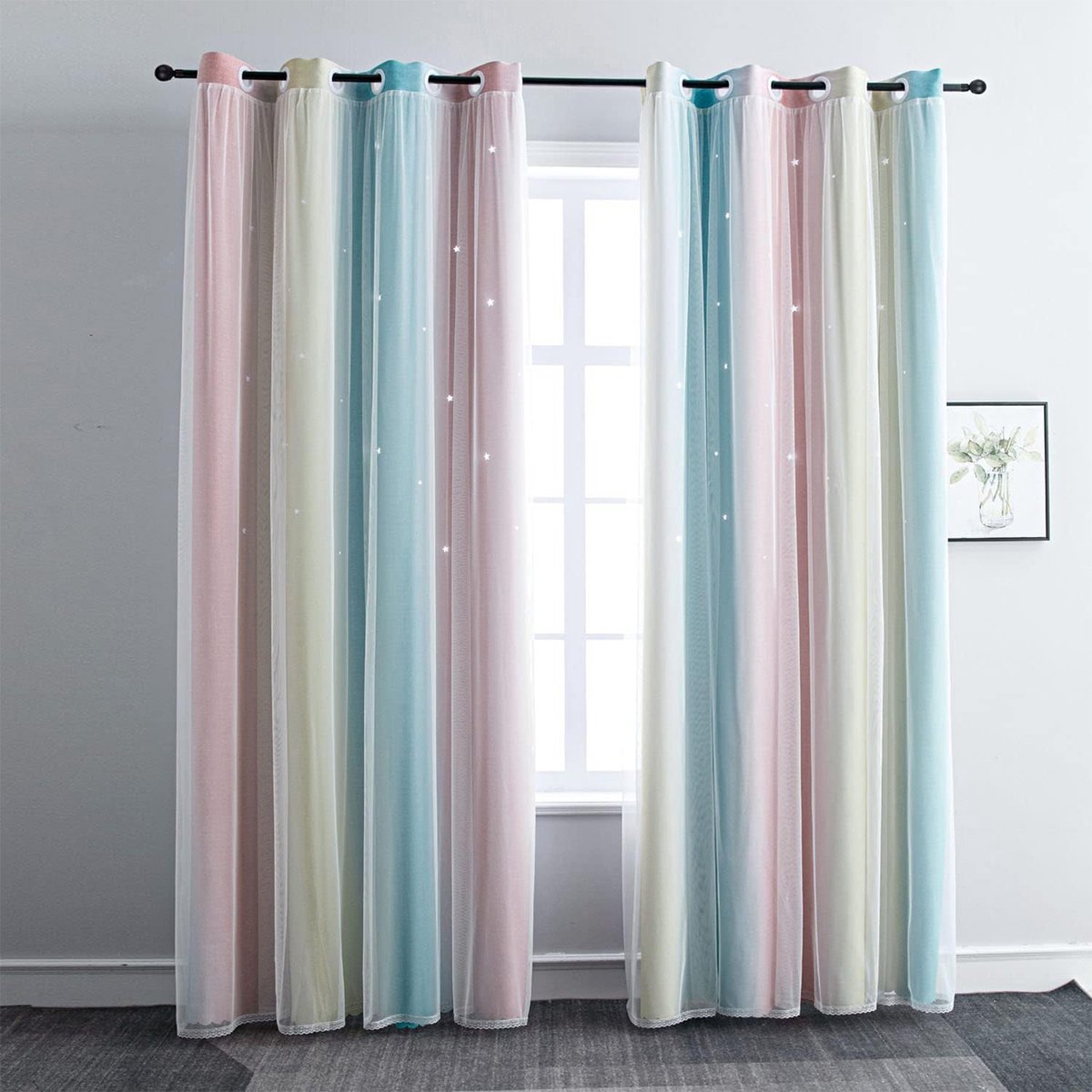 OKWISH Overgordijnen – Dubbelgelaagd Overgordijn Met Kleurverloop En Efficiënte Lichtblokkering Voor Slaapkamer – Polyester – Roze + Groen