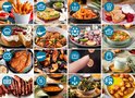 Collage van 16 verschillende gerechten bereid in de Philips Airfryer.