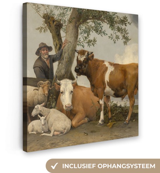 Canvas schilderij 20x20 cm - Wanddecoratie De stier - Schilderij van Paulus Potter - Muurdecoratie woonkamer - Slaapkamer decoratie - Kamer accessoires - Schilderijen op canvas