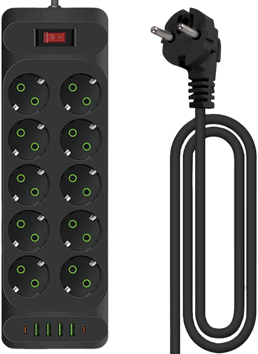 Dailygoods - 10-voudige USB Stekkerdoos met Overspanningsbeveiliging