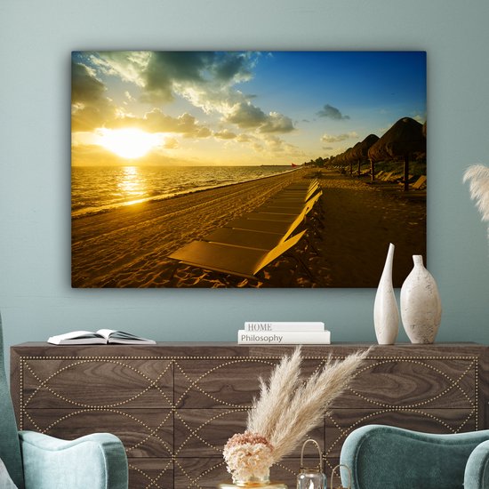 Canvas schilderij 150x100 cm - Wanddecoratie Cancun strand Mexico - Muurdecoratie woonkamer - Slaapkamer decoratie - Kamer accessoires - Schilderijen op canvas