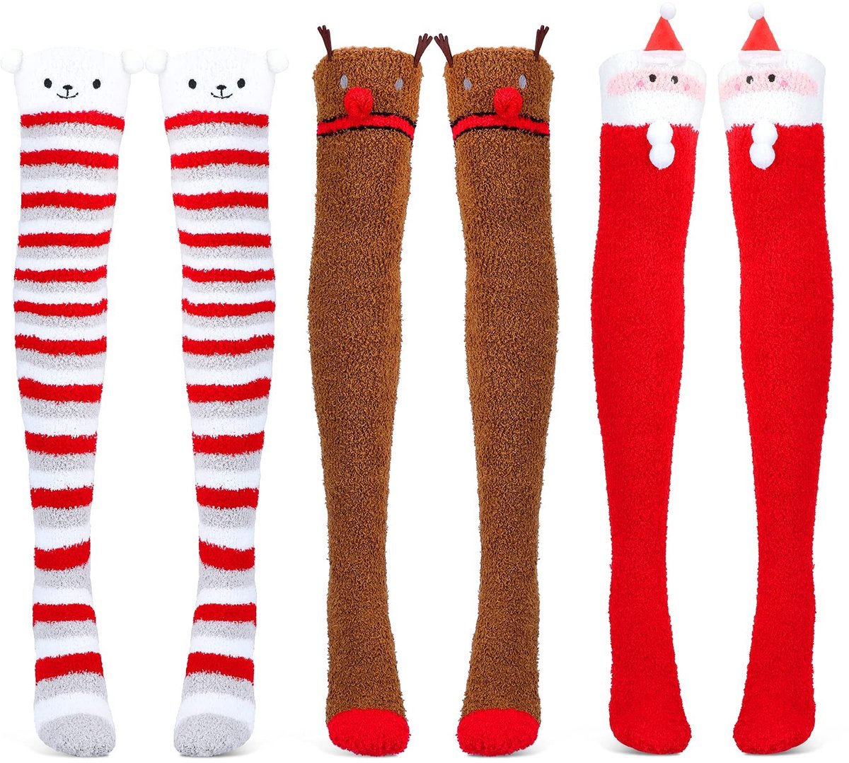 Dailygoods - Dailygoody - Kerstsokjes - Boven de knie - Thermische fleece beenwarmers - Rood - Pluizige warme loungesokjes - Geschikt voor uniseks-volwassenen - On...