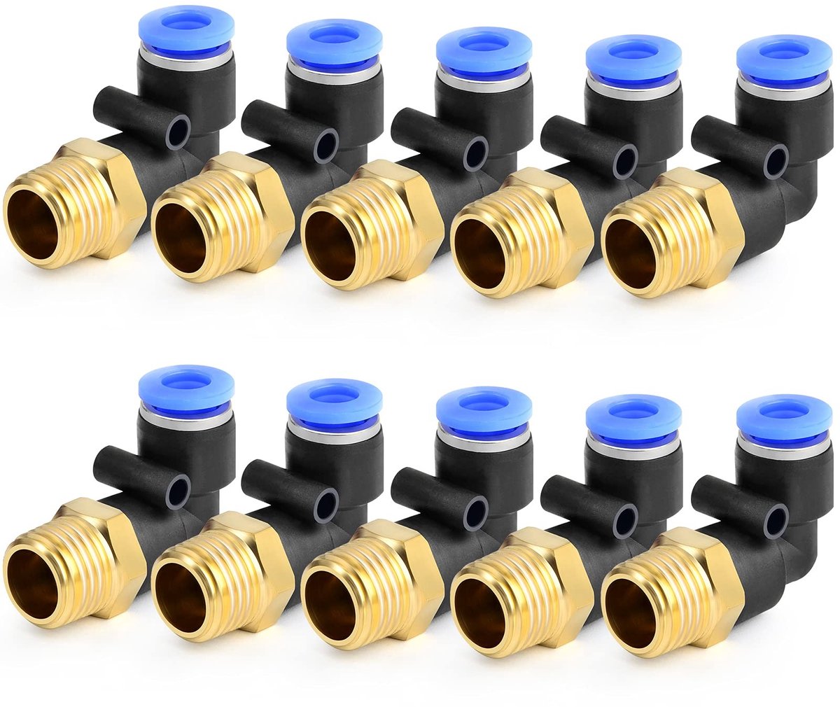 Dailygoods - Dailygoody - 8 mm Buis Elleboog Fittingen - Push-to-Connect - Messing - 10 Stuks - Hoge Kwaliteit - Geschikt voor Pneumatiek - 8MM-1/4"