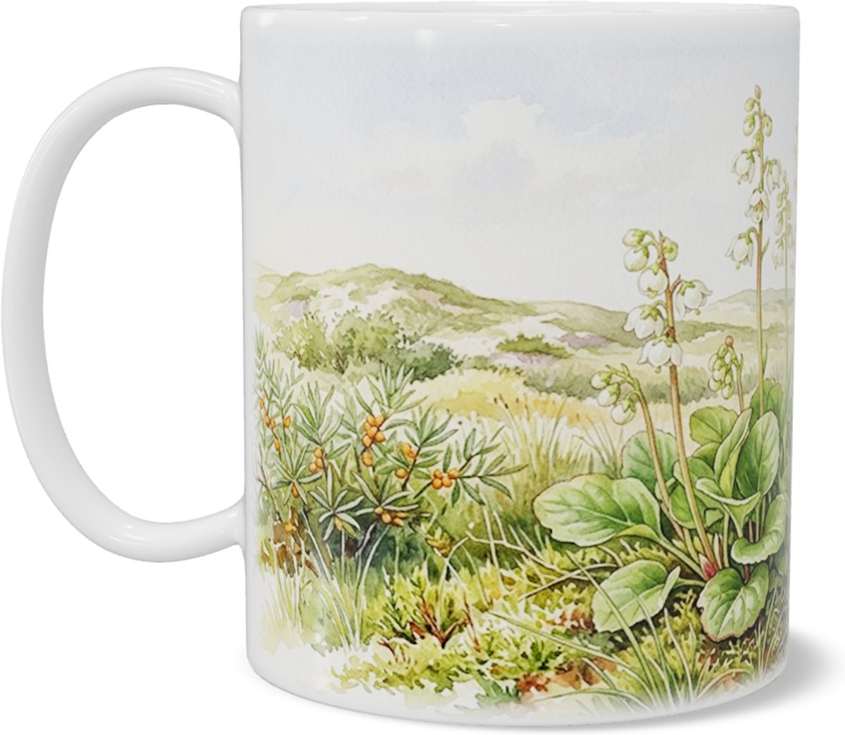 Mok met Wintergroen - Pyrola - Aquarel Duinweide