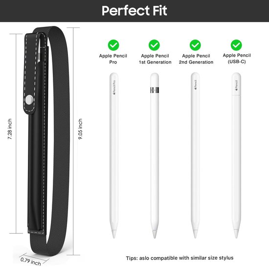 Dailygoody - Pencil Holder - Apple Pencil accessoire - PU Leather sleeve - Zwart - Geschikt voor iPad - Perfect voor onderweg — afbeelding 2