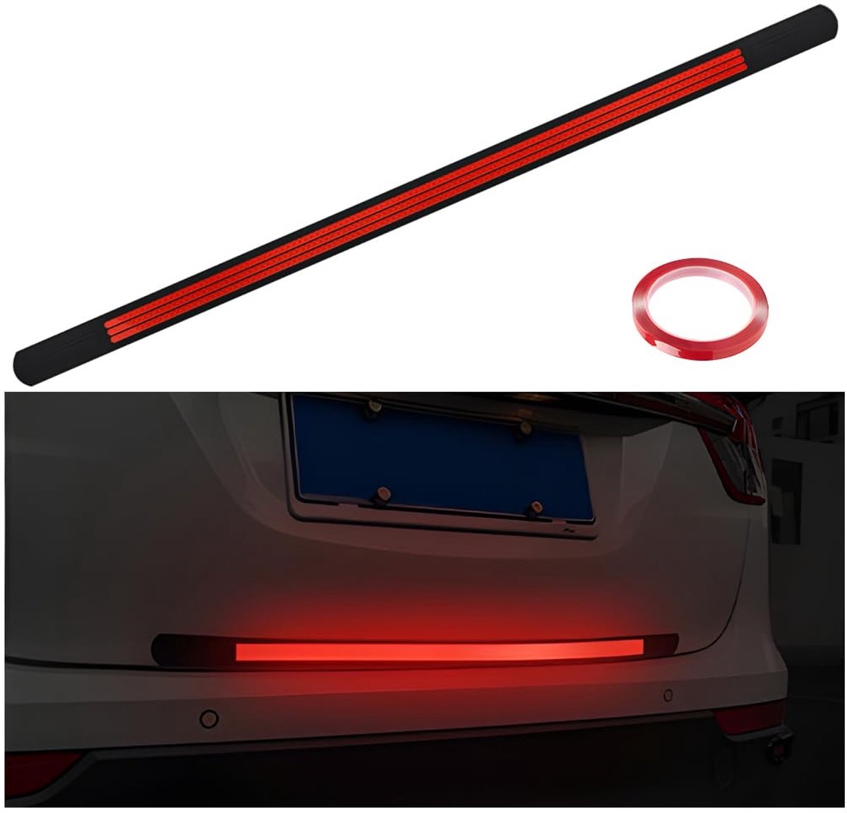 Dailygoods - Dailygoody - Reflecterende autobumper achter - Veiligheidswaarschuwingsstrips - Slijtvast en krasbestendig - Rood - Bumperstrips - Voor alle voer