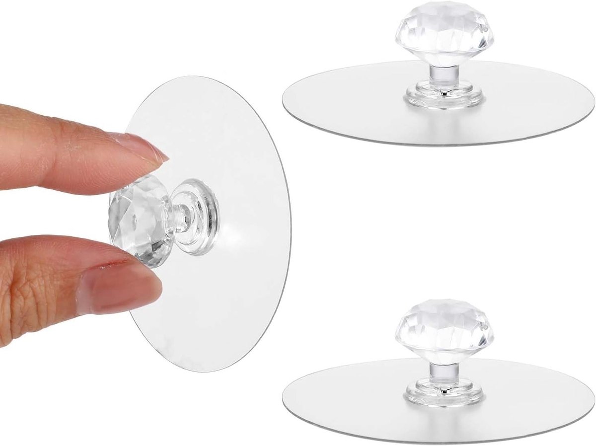 Set van 2 Heldere Kristallen Ladeknoppen - Diamantvormige Handgrepen voor Keuken, Badkamer en Meubels, Zelfklevend en Verwijderbaar