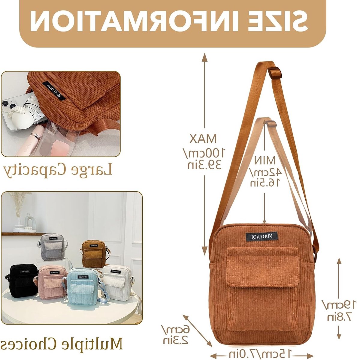 Kleine Corduroy Schoudertas voor Vrouwen, Mini Crossbody Tas met Verstelbare Band en Rits, Ideaal voor Telefoon en Dagelijks Gebruik