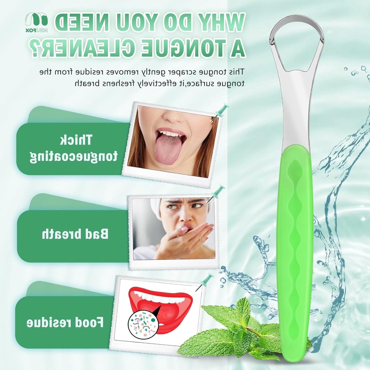 Effectieve Tongschraper voor Goede Mondhygiëne en Frisse Adem, Inclusief Opbergdoosje voor Thuis en Op Reis, Lichtgroen Design