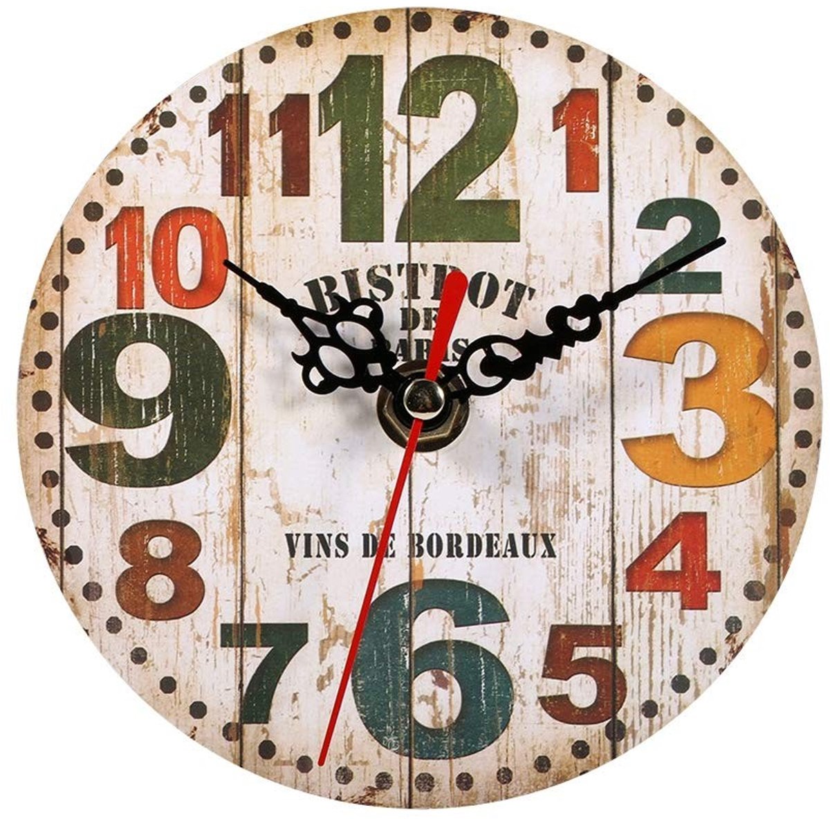 Dailygoods - Dailygoody - Houten Ronde Wandklok - Vintage Wanddecoratie - 30 cm - Stille Klok - Arabische Cijfers - Voor Woonkamer en Kantoor - Crème