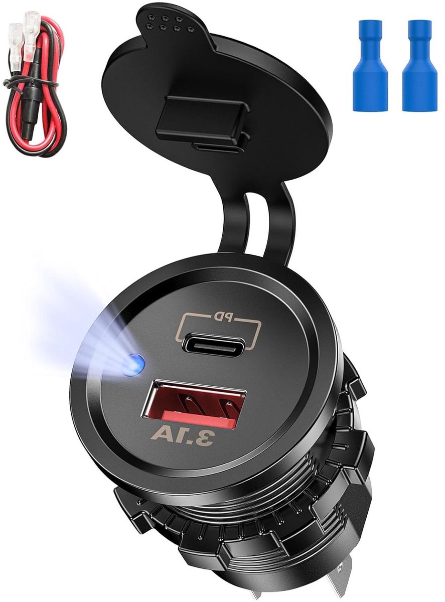 Krachtige USB socket 12V/24 met 48W PD3.0 en QC3.0 voor snelle oplading van apparaten